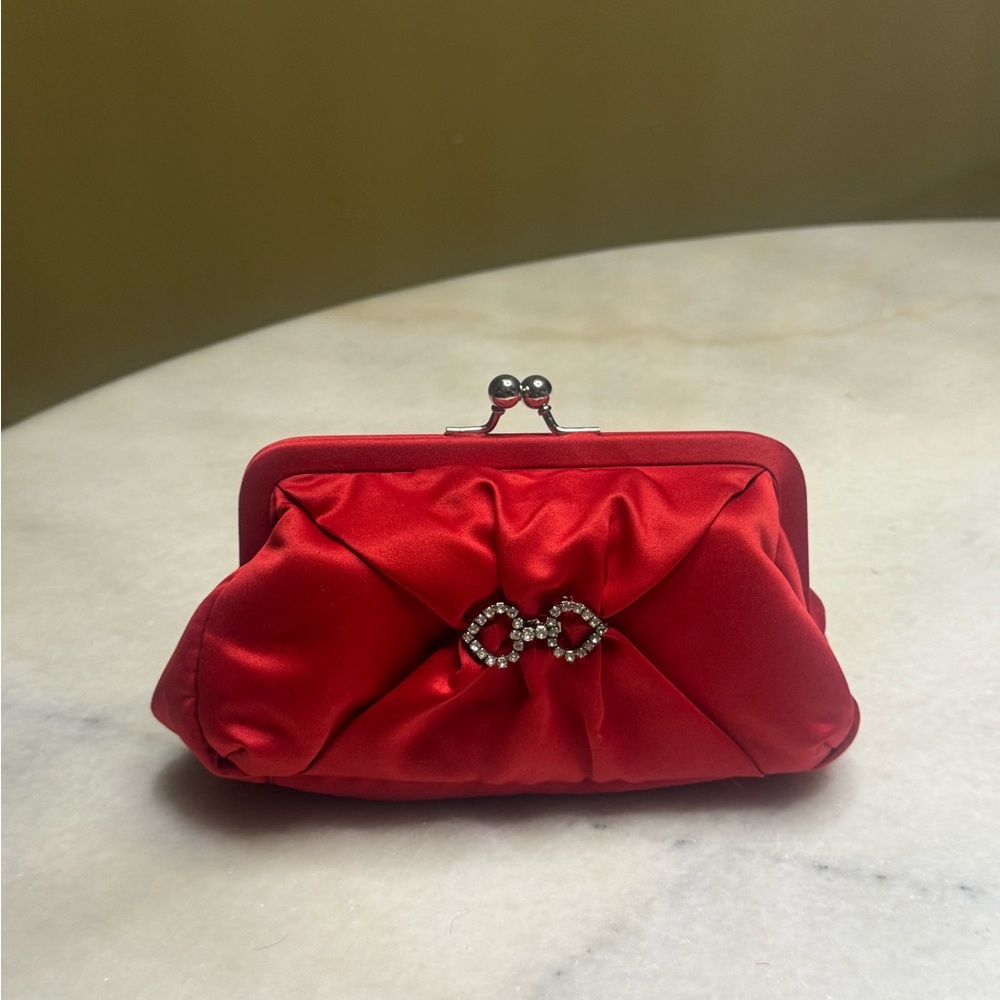 Elegant Red Satin Clutch with Rhinestone Detail